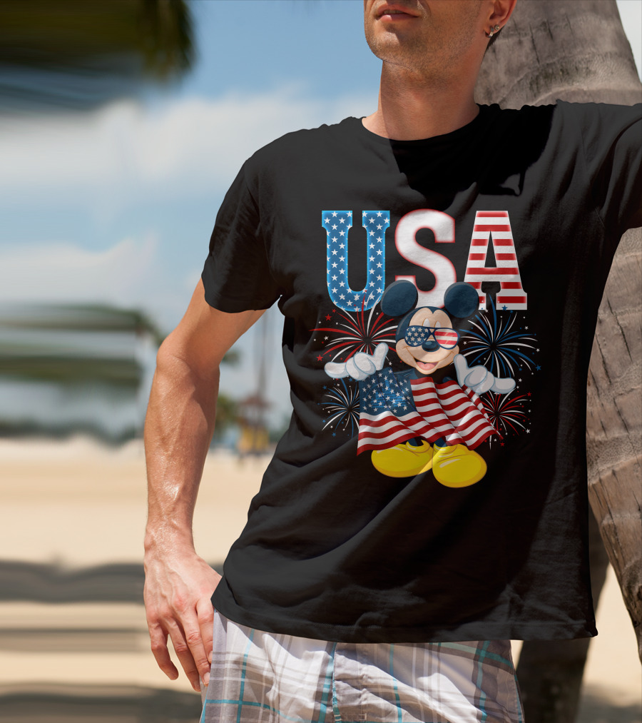 USA Flag Mickey Mouse Fireworks T-Shirt