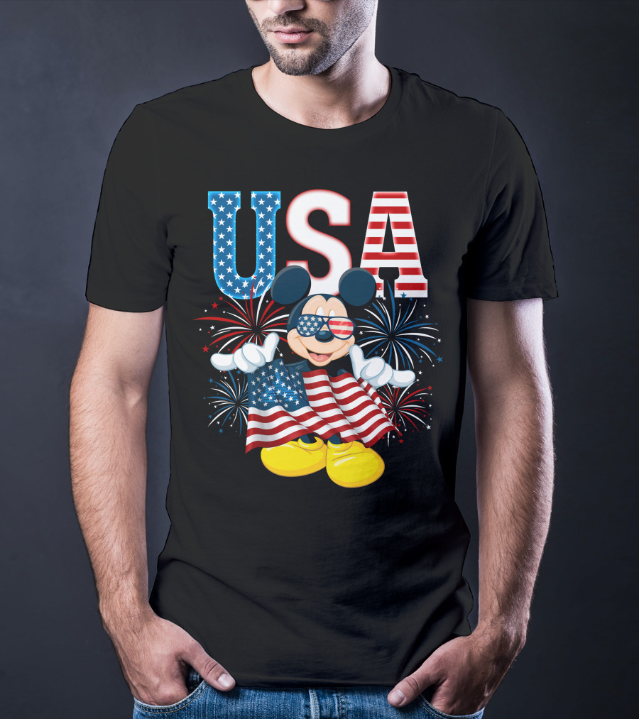 USA Flag Mickey Mouse Fireworks T-Shirt