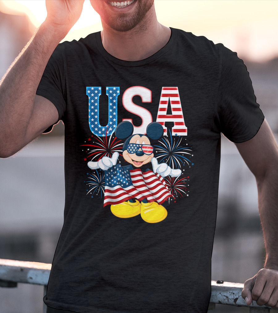 USA Flag Mickey Mouse Fireworks T-Shirt