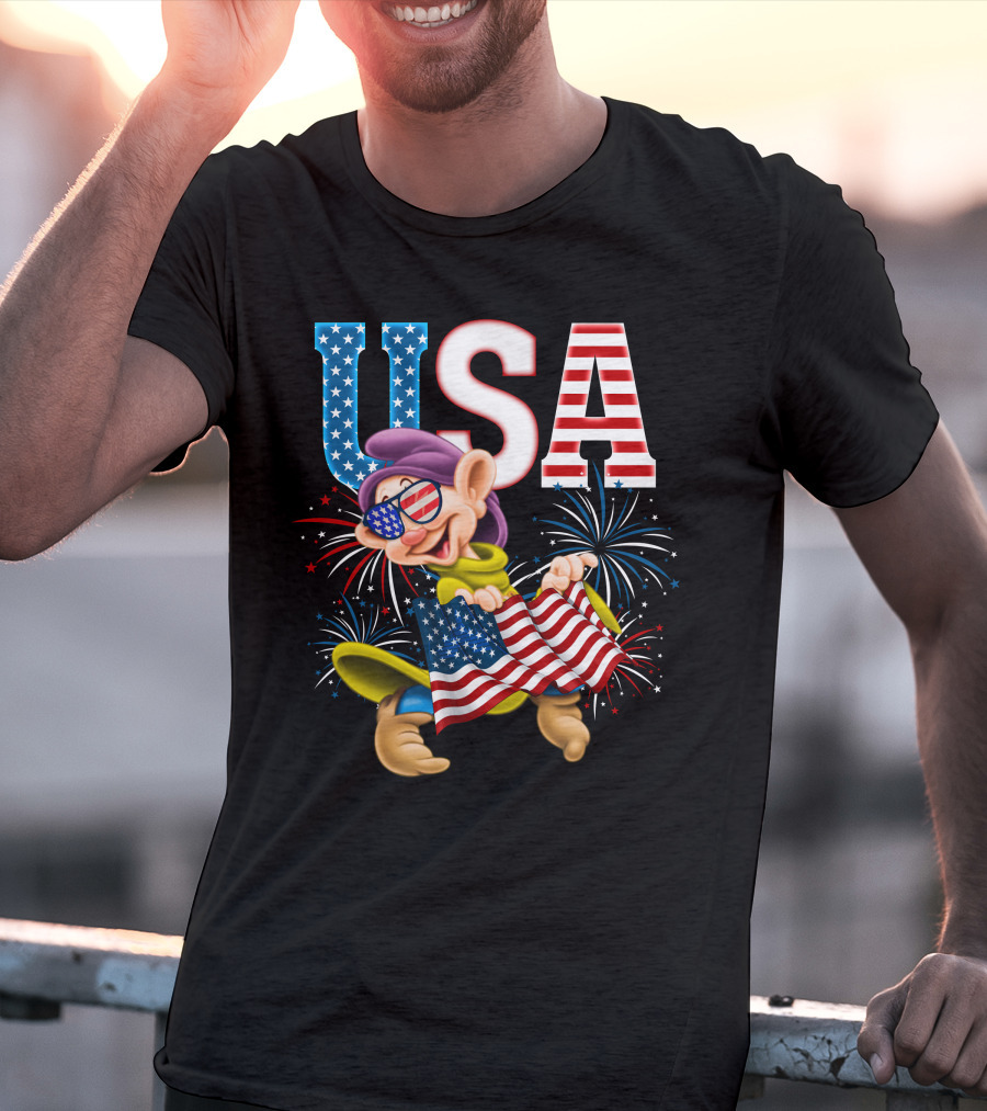 USA Dopey Stars And Stripes Fireworks T-Shirt