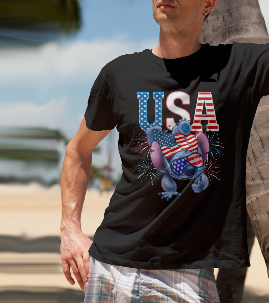 USA Flag Stitch Fireworks T-Shirt