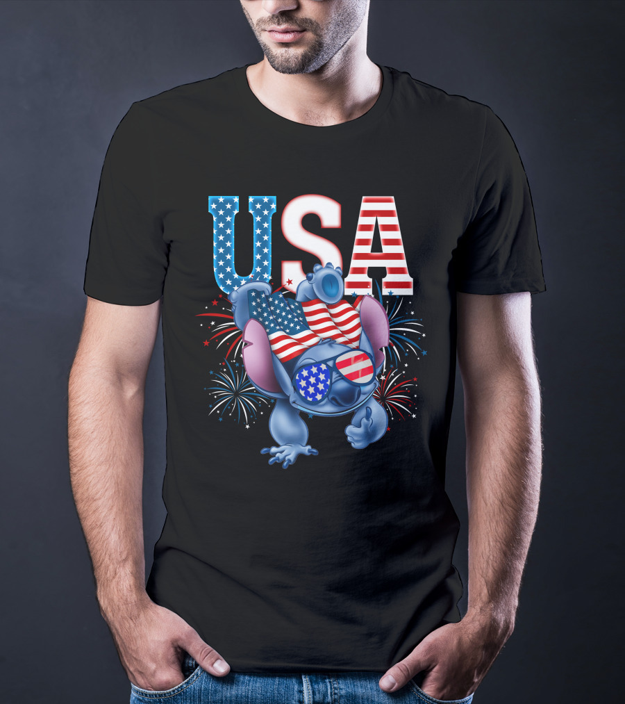 USA Flag Stitch Fireworks T-Shirt