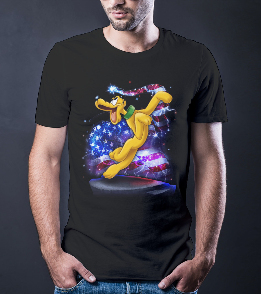 Pluto Bling July Patriotic Celebration Starry American Flag T-Shirt