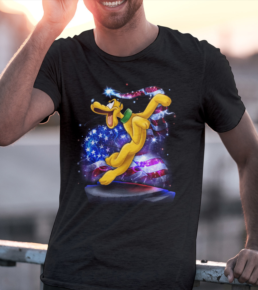 Pluto Bling July Patriotic Celebration Starry American Flag T-Shirt
