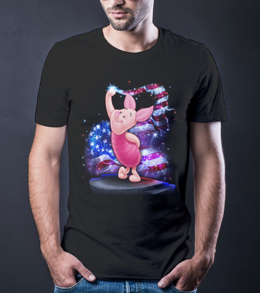 Piglet Bling July American Flag Sparkle T-Shirt