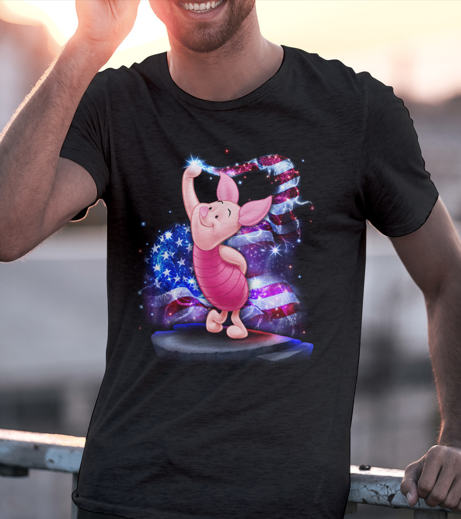 Piglet Bling July American Flag Sparkle T-Shirt