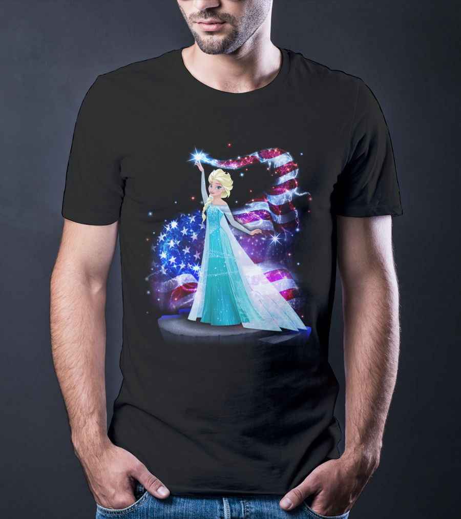 Frozen Elsa Sparkling American Flag Fourth Of July T-Shirt