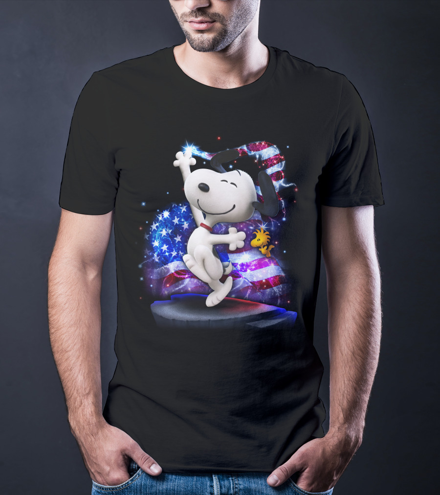 Snoopy Bling July Patriotic Celebration With Woodstock And American Flag T-Shirt