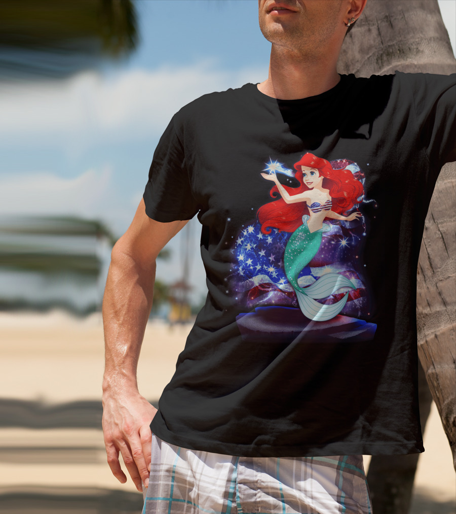 Ariel Bling July Patriotic Starry Mermaid T-Shirt