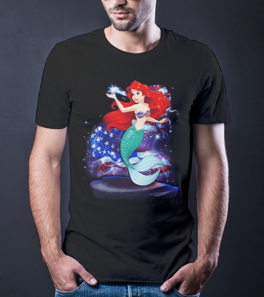 Ariel Bling July Patriotic Starry Mermaid T-Shirt