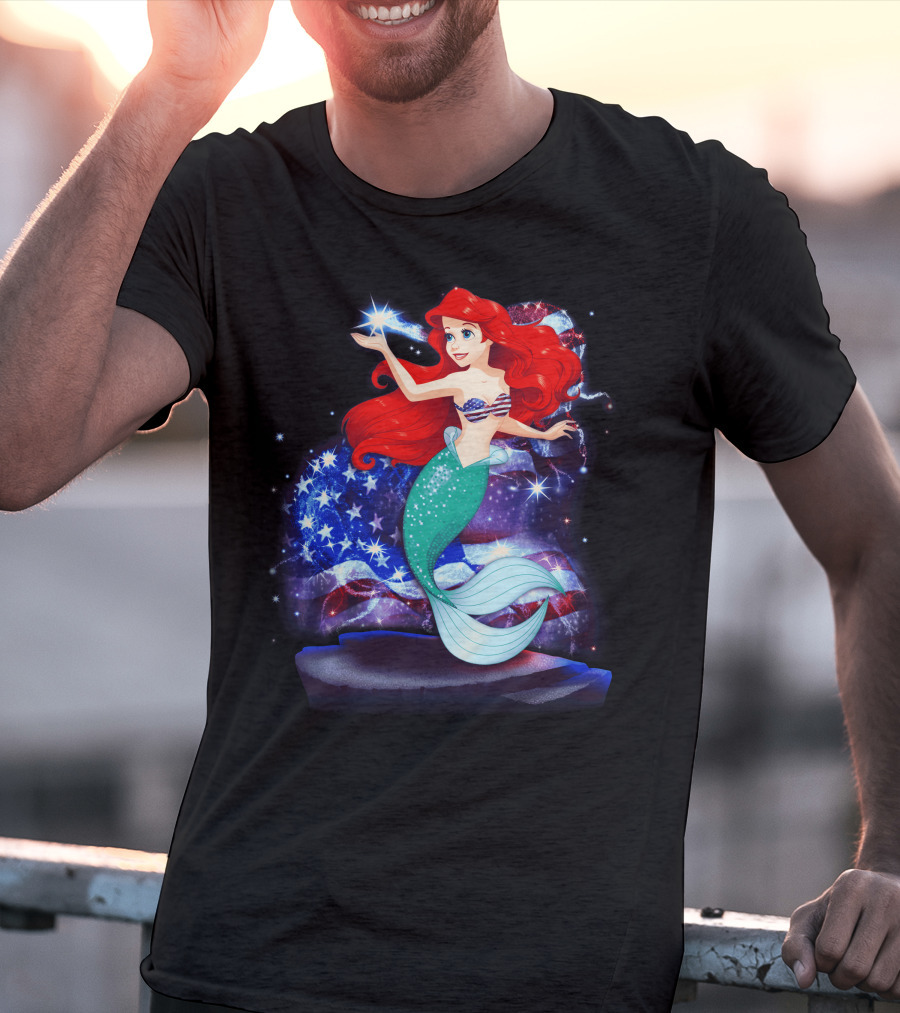 Ariel Bling July Patriotic Starry Mermaid T-Shirt