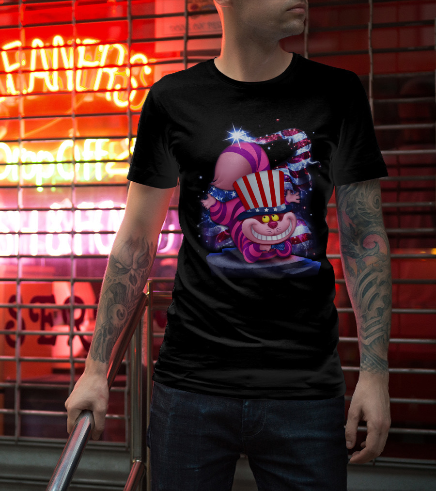 Cheshire Cat Patriotic Bling USA July Hat T-Shirt