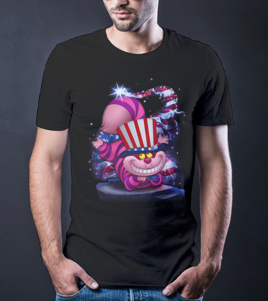 Cheshire Cat Patriotic Bling USA July Hat T-Shirt