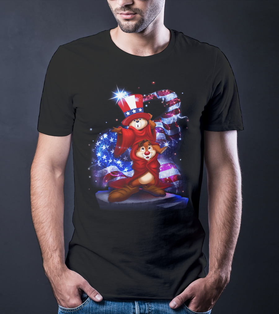 Chip And Dale Patriotic Celebration With Stars And Stripes Bling T-Shirt