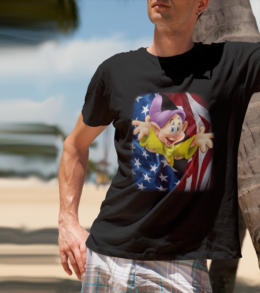 Dopey Celebrates Fourth Of July With American Flag Background T-Shirt