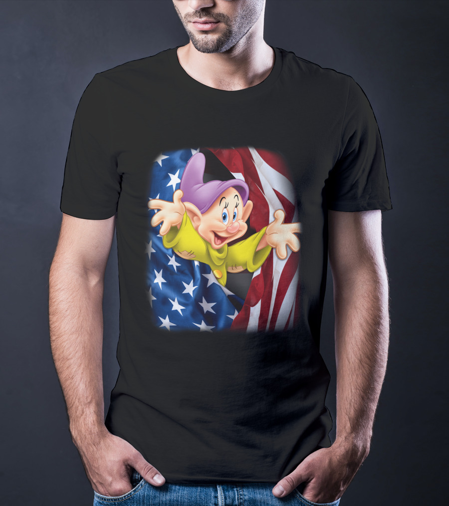 Dopey Celebrates Fourth Of July With American Flag Background T-Shirt