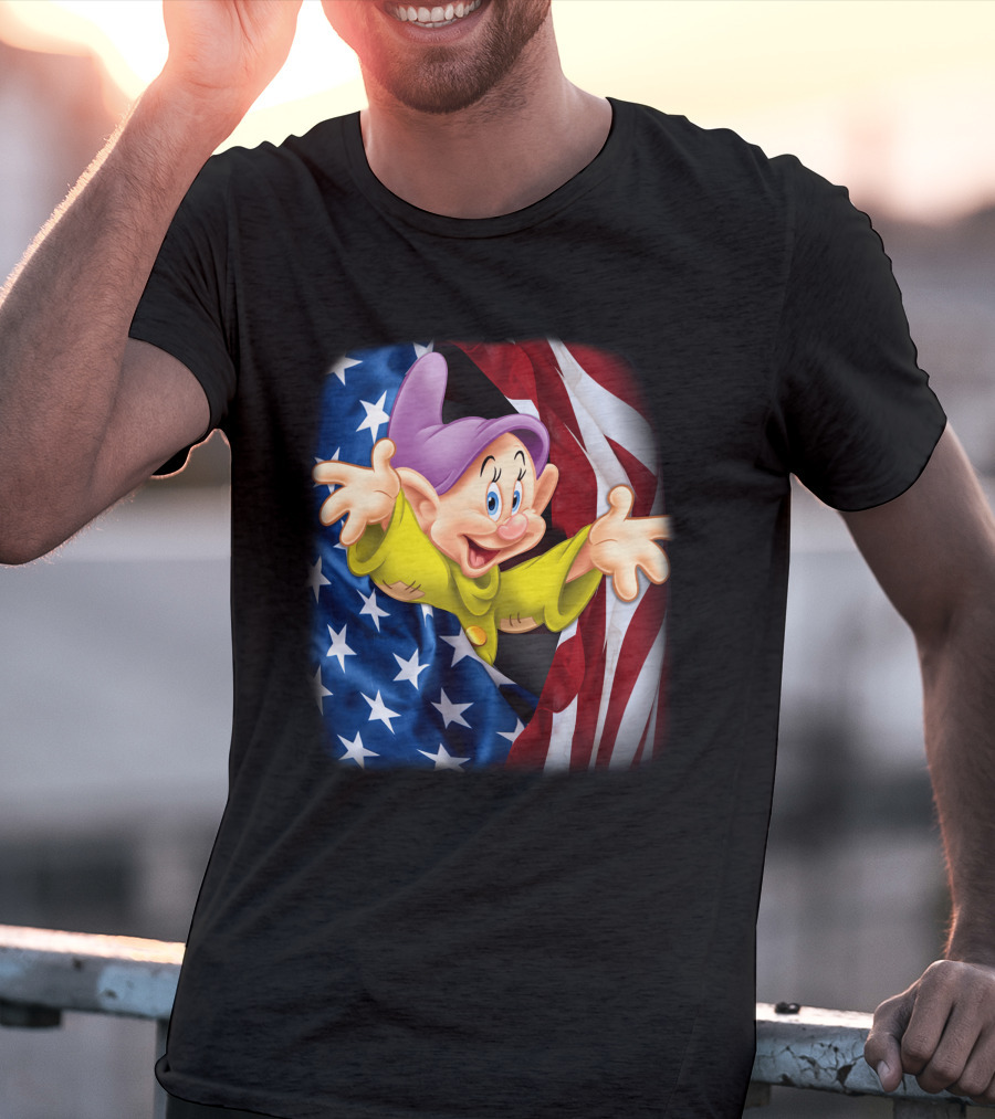 Dopey Celebrates Fourth Of July With American Flag Background T-Shirt