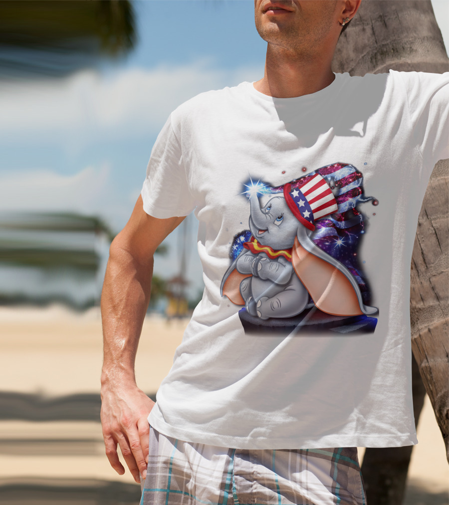 Dumbo Bling July Patriotic Celebration With American Flag Hat T-Shirt