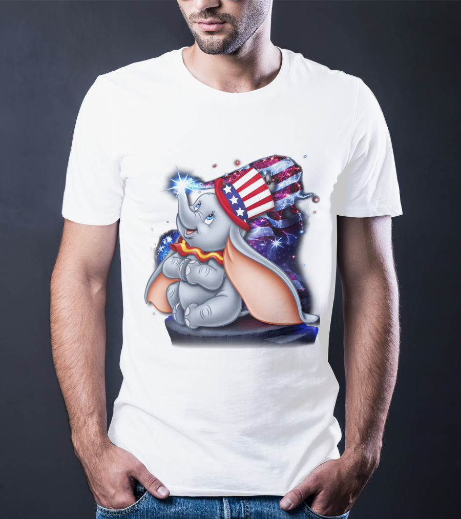 Dumbo Bling July Patriotic Celebration With American Flag Hat T-Shirt