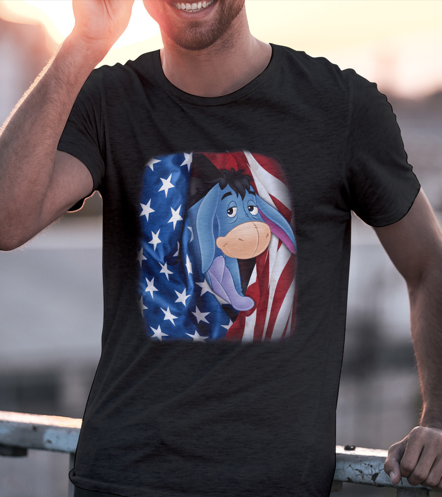 Eeyore American Flag Stars And Stripes Fourth Of July T-Shirt