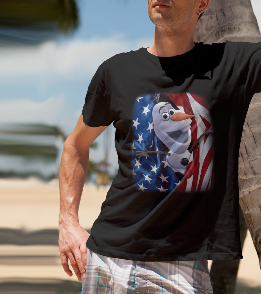 Olaf Wrapped In American Flag Fourth Of July T-Shirt