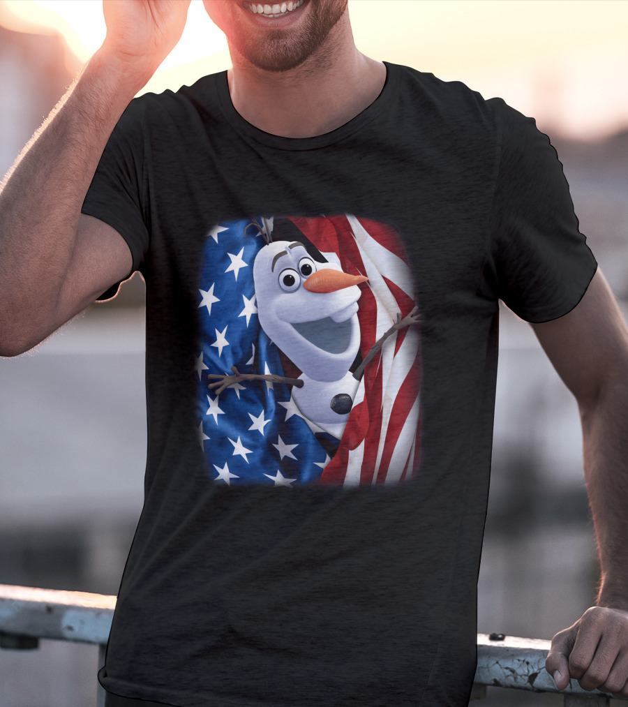 Olaf Wrapped In American Flag Fourth Of July T-Shirt