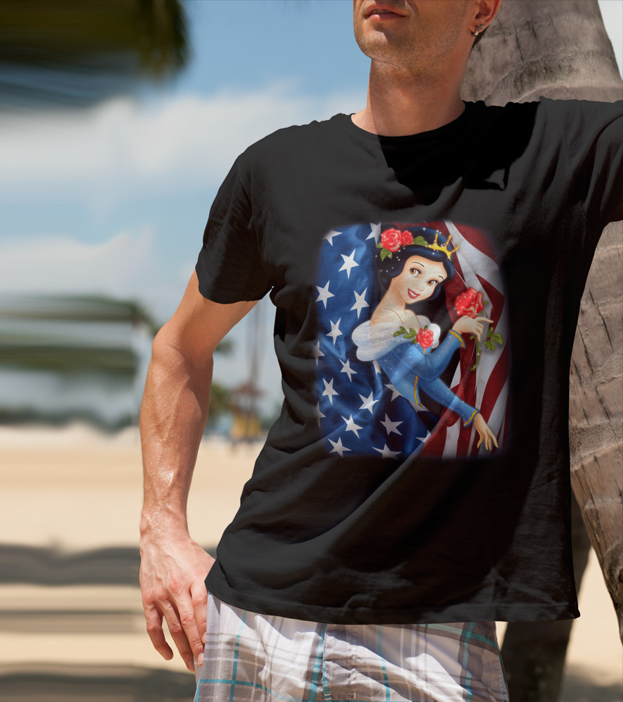 Snow White American Flag Red Rose Fourth Of July T-Shirt