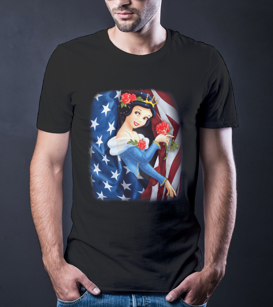 Snow White American Flag Red Rose Fourth Of July T-Shirt