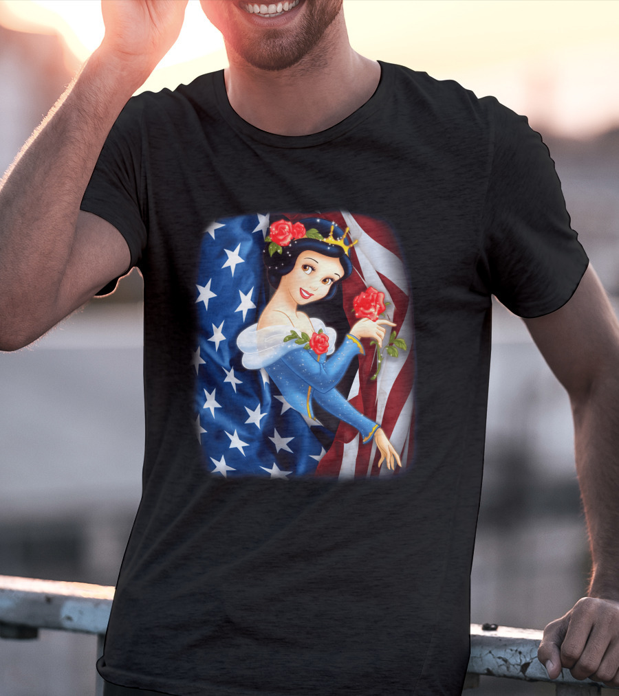 Snow White American Flag Red Rose Fourth Of July T-Shirt