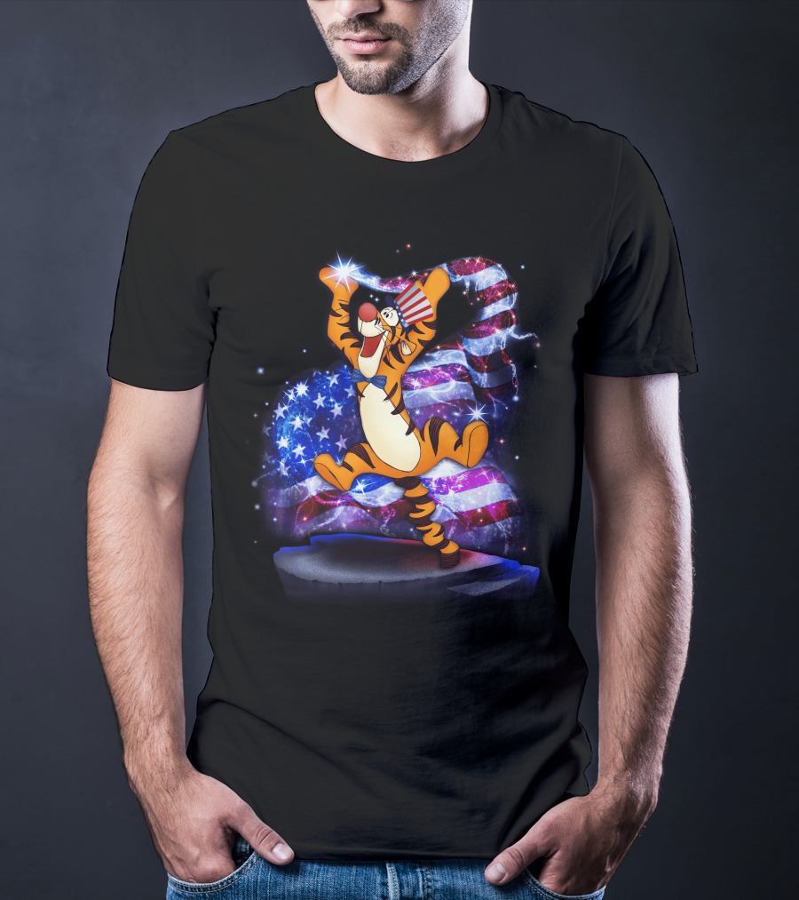 Tigger Bling Fourth Of July Celebration With Sparkling American Flag T-Shirt
