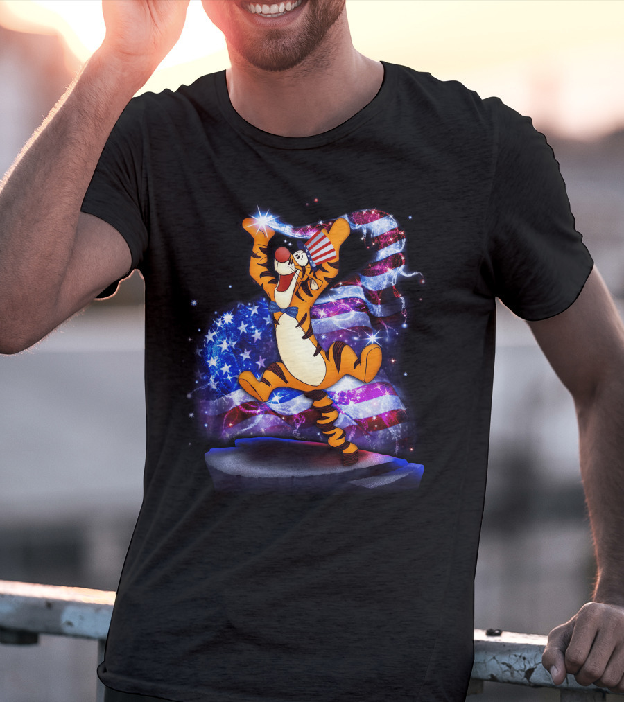 Tigger Bling Fourth Of July Celebration With Sparkling American Flag T-Shirt