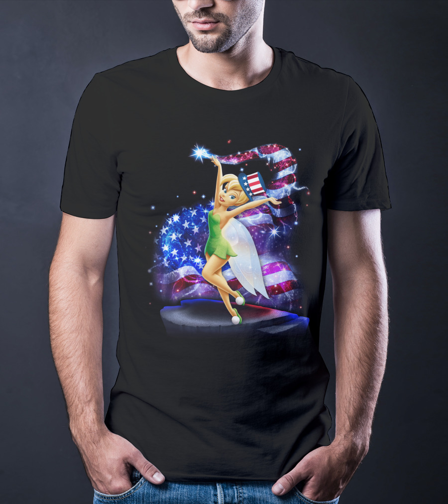 Tinkerbell Bling July Patriotic Sparkle With American Flag And Stars T-Shirt
