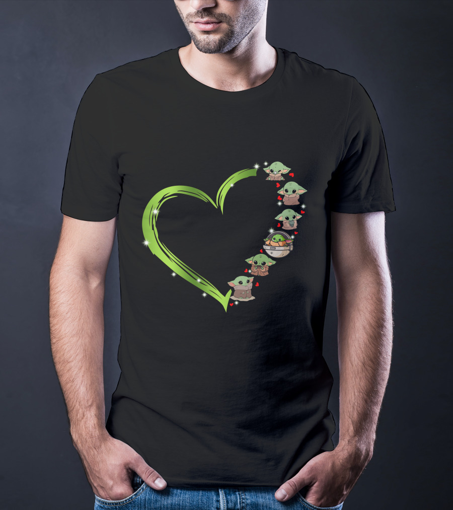 Baby Yoda Love Heart Shape Grogu Mandalorian Cute Green Jedi T-Shirt