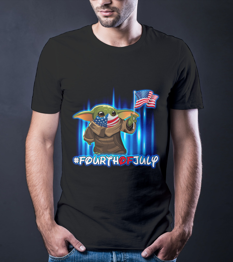 FOURTHOFJULY Baby Yoda With American Flag T-Shirt