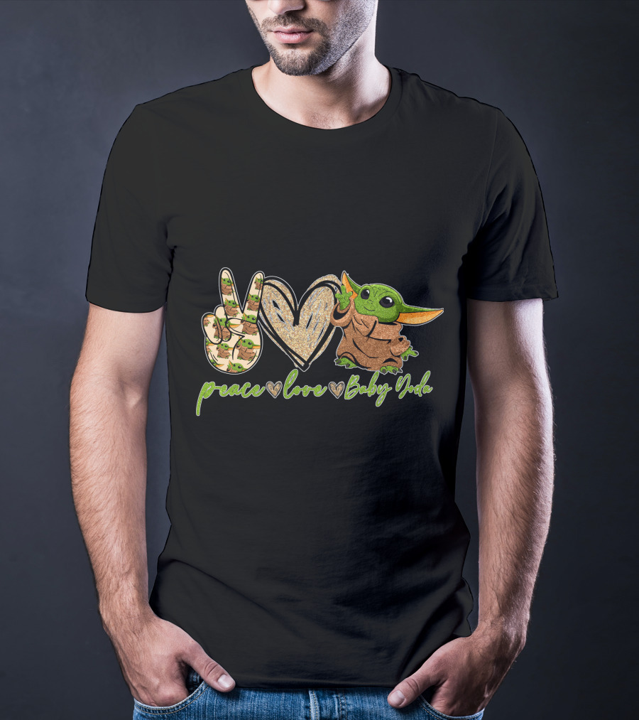 Peace Heart Hand Sign Green Creature Baby Yoda T-Shirt
