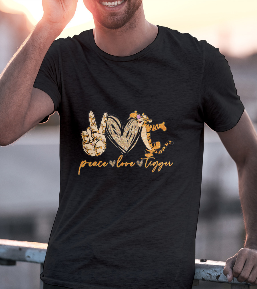Peace Love Tigger Heart Gesture Cartoon Character T-Shirt