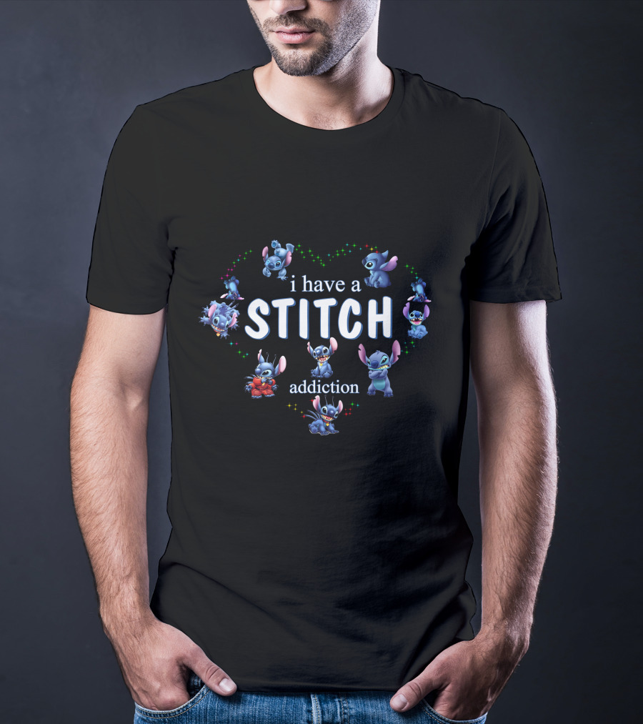I Have A Stitch Addiction With Multiple Stitch Characters In Heart Shape T-Shirt