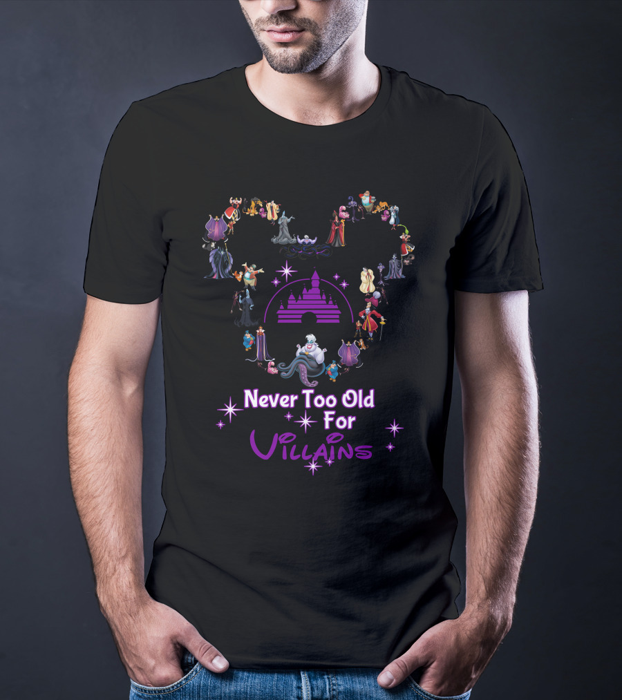 Never Too Old For Villains Iconic Figures Magical Castle Stars T-Shirt