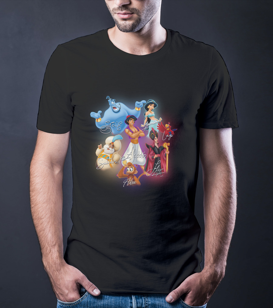 Aladdin Jasmine Genie Jafar Iago Sultan Abu Signatures T-Shirt