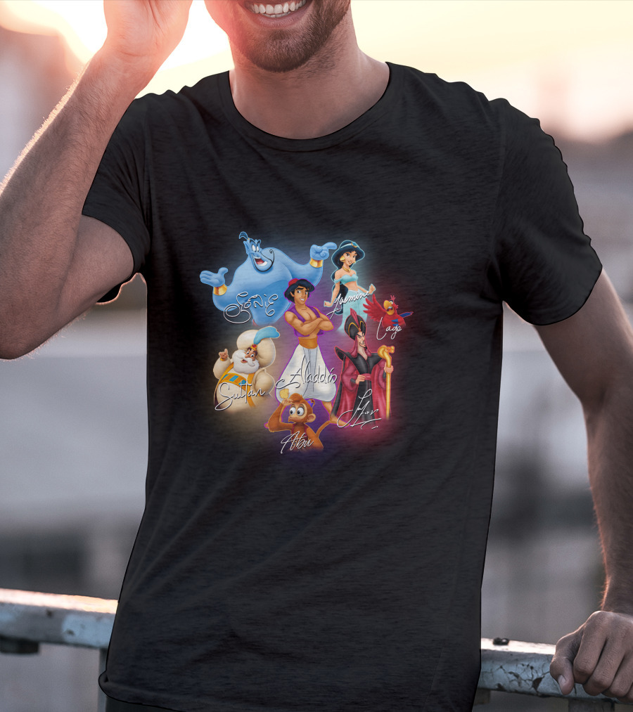 Aladdin Jasmine Genie Jafar Iago Sultan Abu Signatures T-Shirt