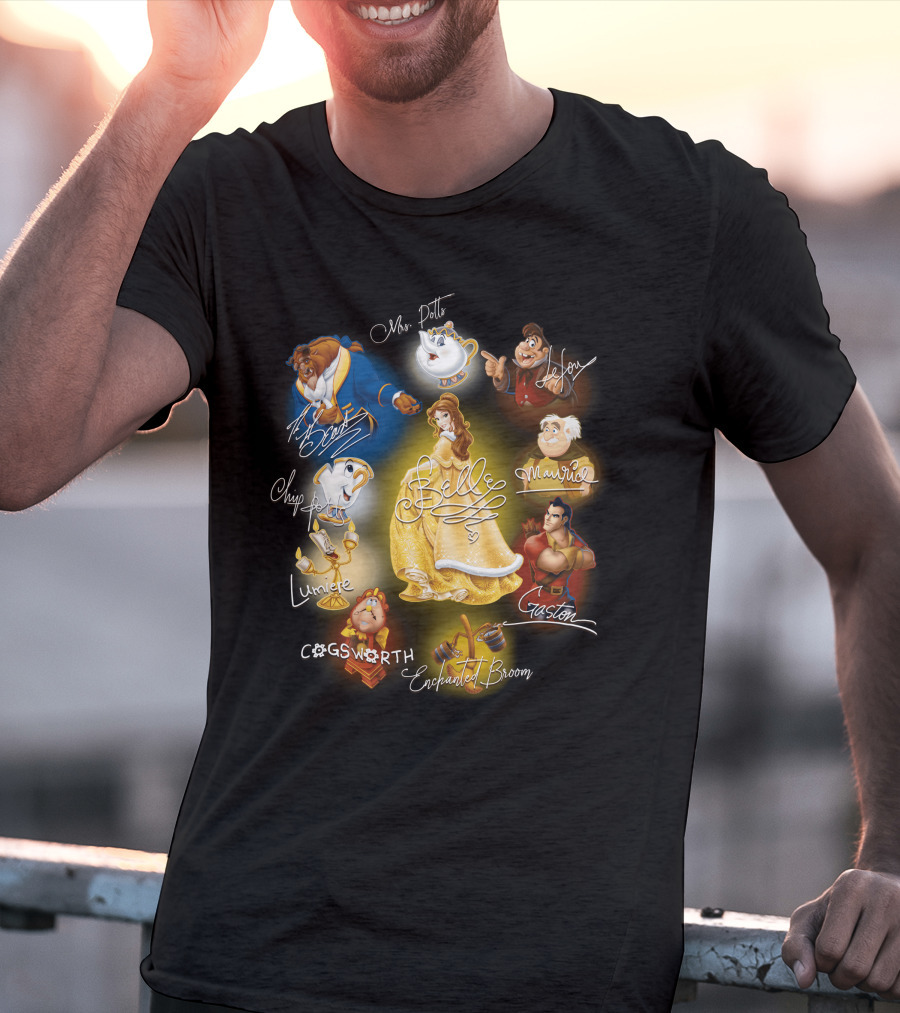 Belle Beast Mrs. Potts Chip Lumiere Cogsworth Enchanted Broom Gaston Maurice Lefou T-Shirt