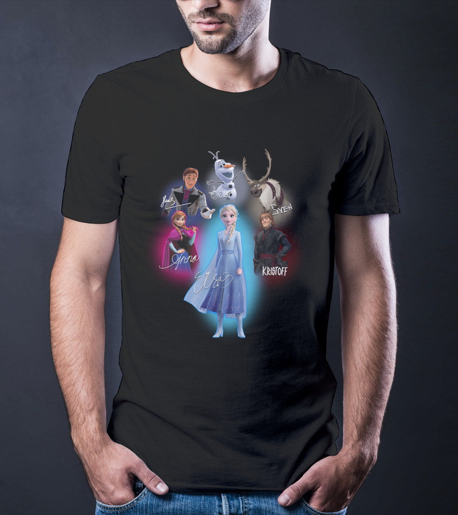 Anna Elsa Kristoff Sven Olaf Hans Frozen Signatures T-Shirt