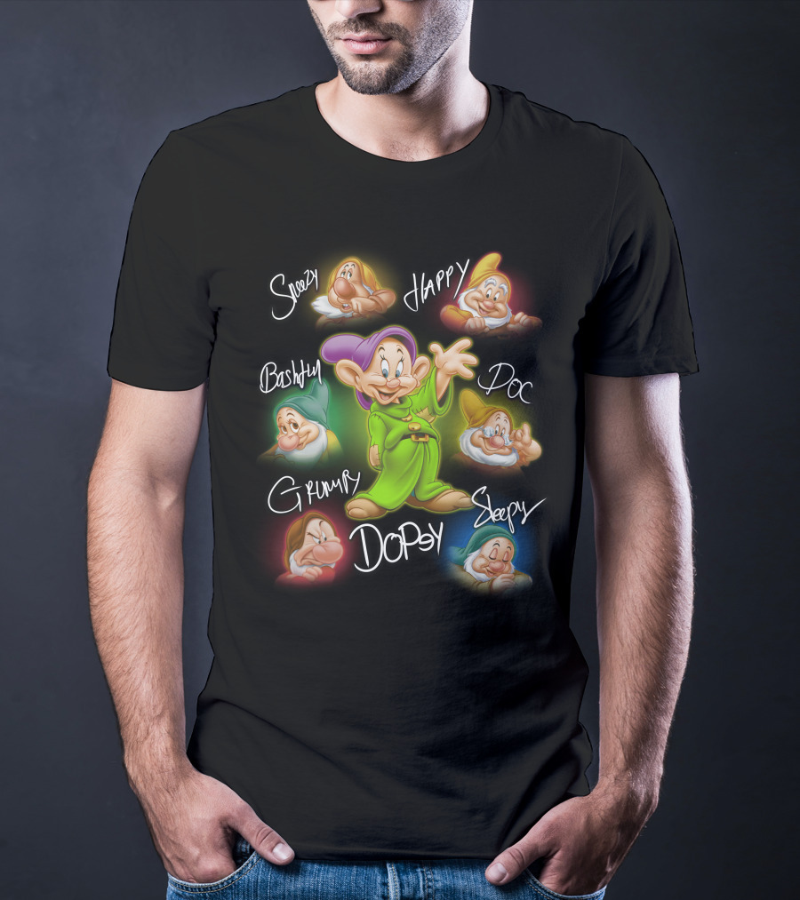 Seven Dwarfs Dopey Bashful Doc Grumpy Happy Sleepy Sneezy Signature T-Shirt