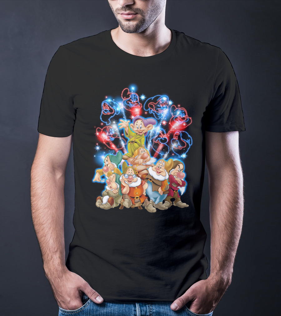 7 Dwarfs Firework Display With Dopey And Sparkling Night Sky T-Shirt