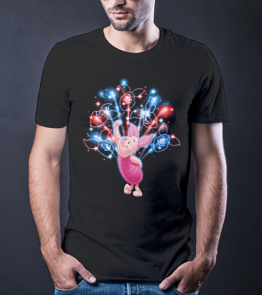Piglet Celebrating With Colorful Fireworks Display T-Shirt