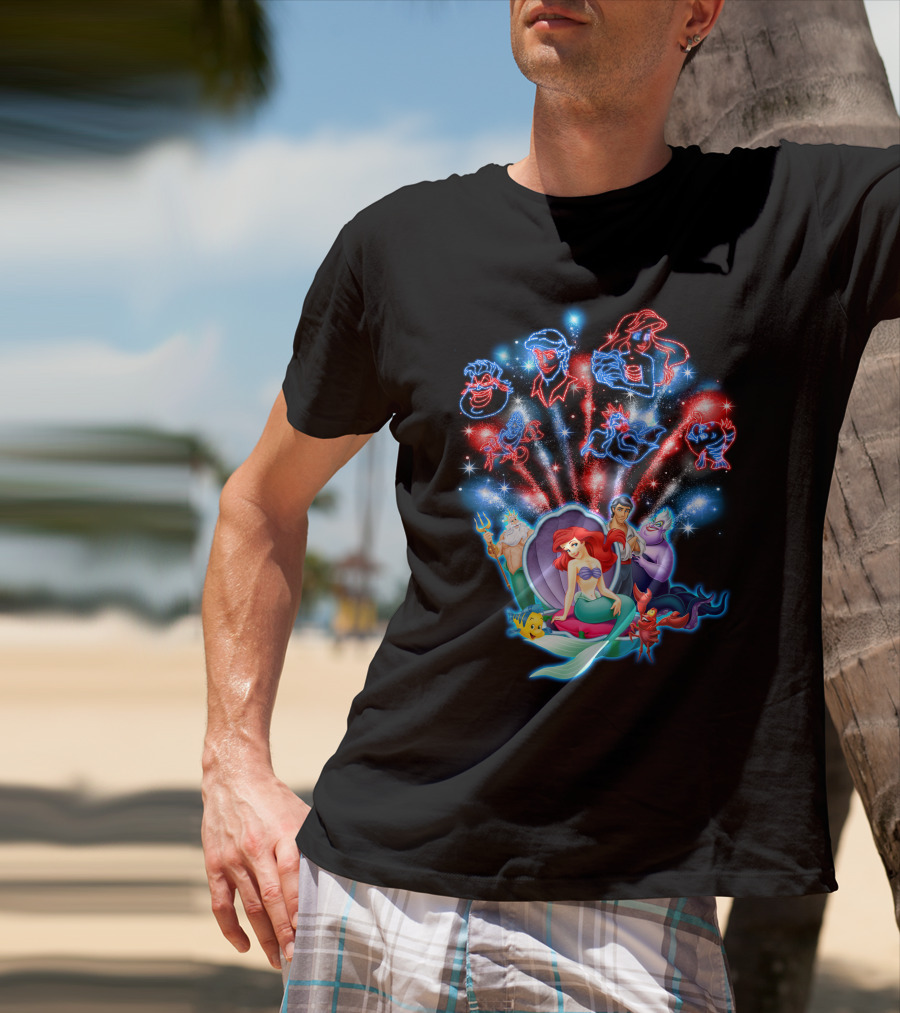 Ariel Firework Little Mermaid Characters Illuminated T-Shirt