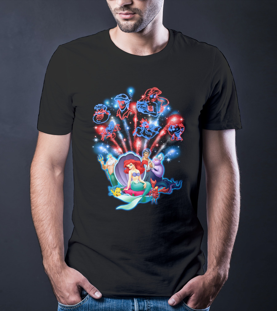 Ariel Firework Little Mermaid Characters Illuminated T-Shirt