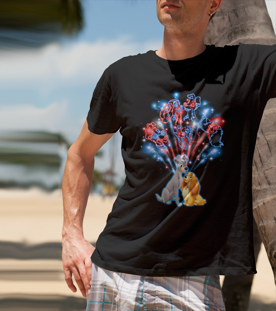 Lady And The Tramp Disney Fireworks Featuring Mickey Minnie Goofy Donald T-Shirt