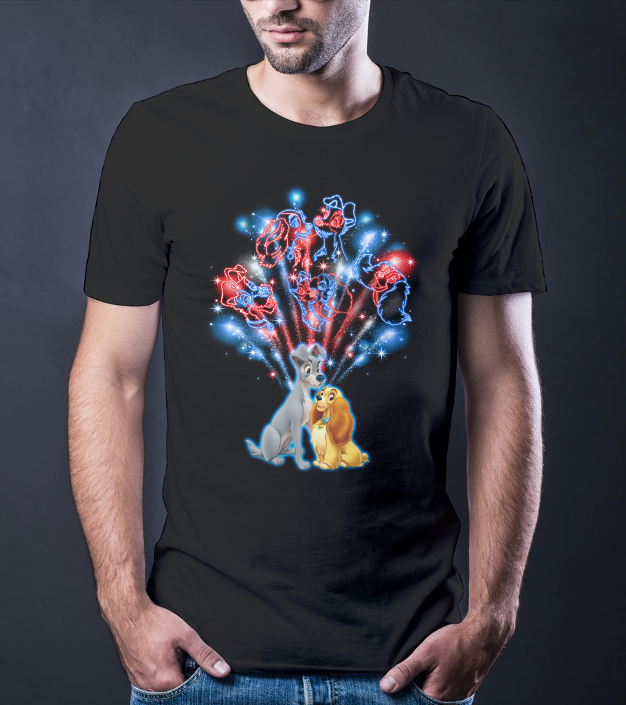 Lady And The Tramp Disney Fireworks Featuring Mickey Minnie Goofy Donald T-Shirt
