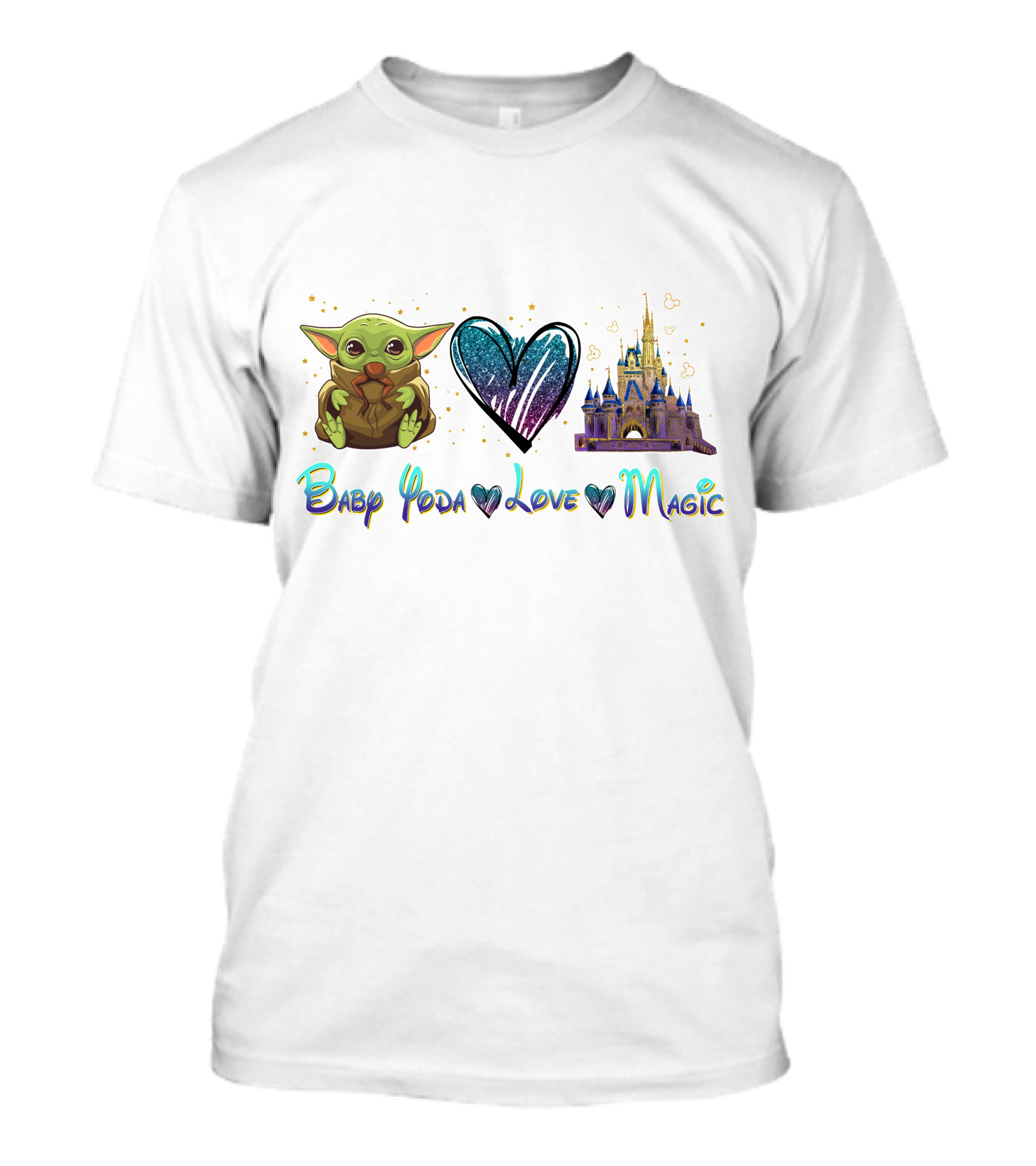 Baby Yoda Love Magic Heart Castle Fantasy T-Shirt